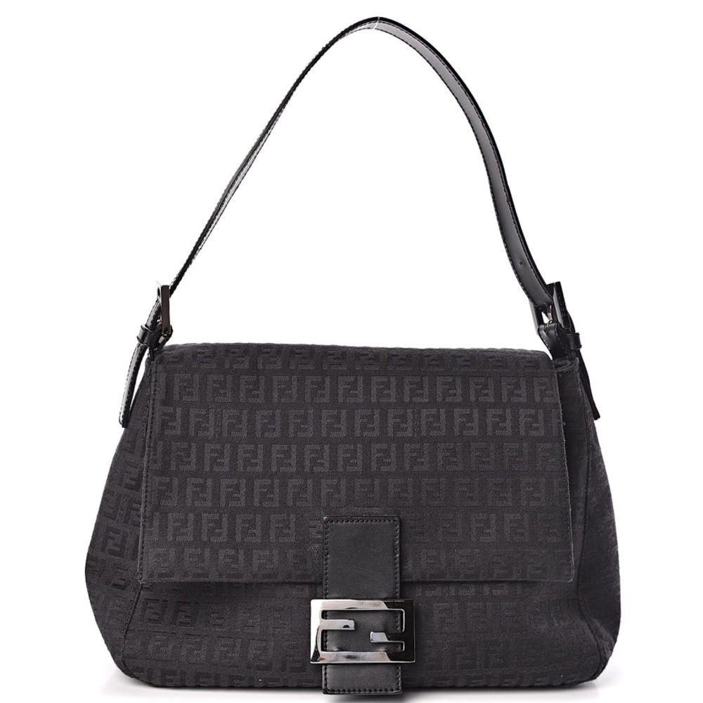 💯AUTH FENDI ZUCCHINO MAMA BAGUETTE BLACK monogram Canvas shoulder bag 🤩